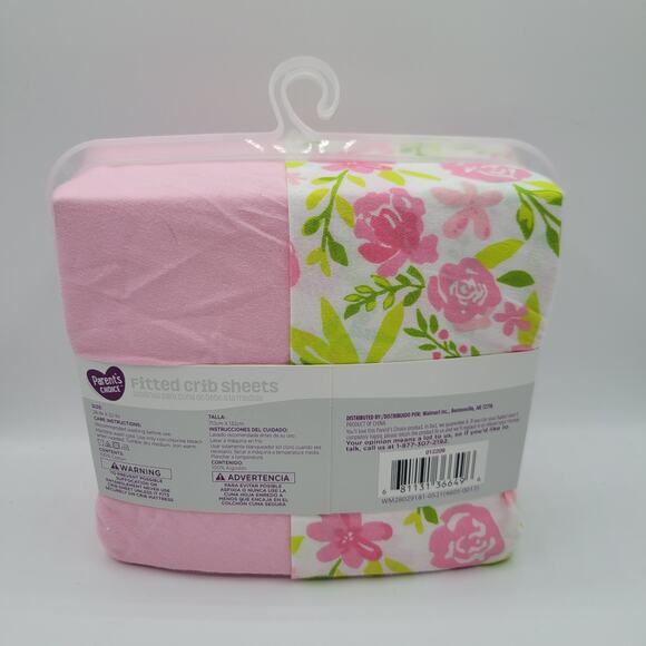 NEW Parents Choice 2pk Fitted Crib Sheets Pink Floral Patterns - Picture 3 of 4